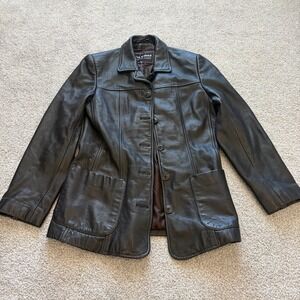 Vintage Wilsons Leather Jacket Womens M Black 1986 80s Grunge Mid Length